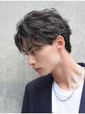 渋谷フェザーパーマメンズカットルーズパーマセンターパートヘア