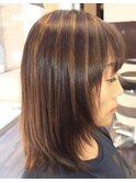 ブリーチなしカラーブラウンゴールドハイライトフェイスレイヤー
