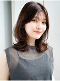 ◯ぱっつん前髪流し前髪鎖骨ミディアムボブ耳かけボブパーマ小顔