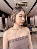 地毛残し　ぱっつんボブ　太めハイライト