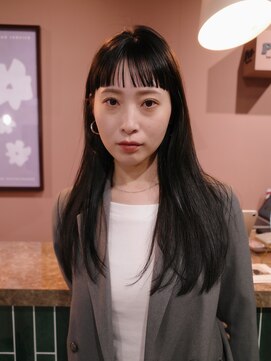 【前髪カット/阿部達哉】大人ヘア/オン眉/黒髪ロングヘア