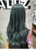 ディープグリーンダブルカラーハイトーンケアブリーチケアカラー