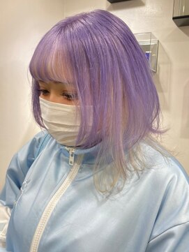 ベレーザ 渋谷(BELEZA) 3682ニュアンスカラーホワイトラベンダーぱっつん前髪艶髪ボブ