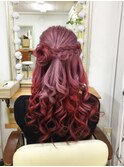 お揃いの編み込みお花ヘア
