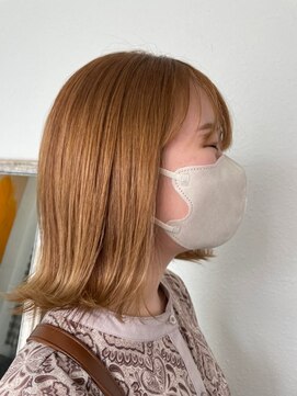 ナンバー リコ 名駅 ジャム 名古屋(N° rico JAM) 外ハネボブ　ハイトーンカラー　オレンジベージュ