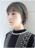 インナーグリーン_グレージュカラーボブウルフ_ba341012