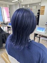 アジールヘア 所沢プロペ通り店(agir hair) ネイビーブルーウルフレイヤーカット夏デザインカラー所沢韓国