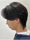 センターパートウルフニュアンスパーマツーブロックカルマパーマ