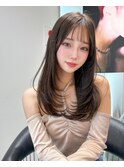 レイヤーロング韓国ワンカール小顔シースルーバングラテベージュ