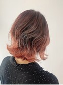 ピンクバレイヤージュ×くびれボブ