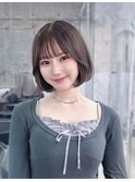 黒髪韓国小顔レイヤーイメチェン暗めオリーブグレークラゲヘアー
