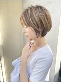 イメチェンハイライトカラー顔周り小顔カットショートボブ梅ヶ丘