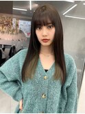 レイヤーカット　韓国ヘアカット　グレージュ　オリーブベージュ