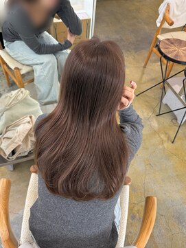 韓国顔まわりレイヤーカットグレージュオリーブベージュブラウン