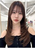★レイヤーカット韓国風ダブルカラー顔周り前髪カットボブ