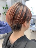 マッシュショート、グラデーションカラー、ピンクカラー