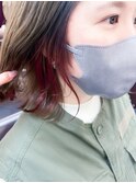 イメチェンチェリーブラウンインナーカラーケアブリーチボブ