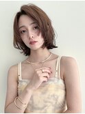 美髪こなれミディ外ハネボブ前髪艶感ボブウルフ