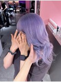 パープル／ふんわりミディアム／巻き髪／ハイトーン／学割
