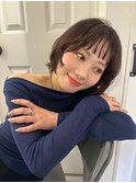 ミルクティーブラウンベージュ顔まわりレイヤーボブレイヤー