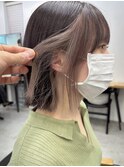 イヤリングカラー前髪ピンクベージュインナーグレージュレイヤー