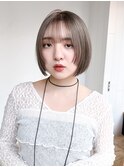 ボブ韓国ヘアオリーブベージュ前髪カット_F41401