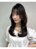 レイヤーロング似合わせカットフルバングハッシュカットグレー