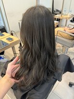 ロングオリーブグレージュ_黒髪ボブルフネビージュ小顔ワンレン
