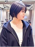 ミニウルフチェリーブラウンブリーチなしショートボブ前髪/柏柏