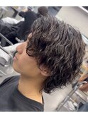 渋谷サーフカール波巻きスパイラルパーマメンズボブウルフカット