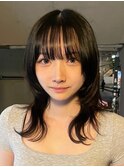 黒髪 レイヤーロング レイヤーカット アッシュブラック 渋谷