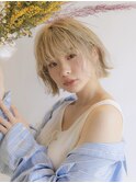 レイヤーボブ/ハイトーンカラー/ミルクティーベージュ夏カラー