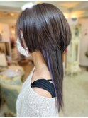 20代30代大人可愛い艶感ネイビーイヤリングカラーロングウルフ