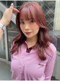 顔まわりカットレイヤーカットピンクブラウンチェリーレッド