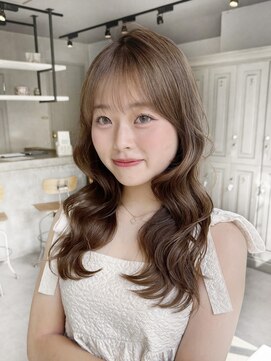 カシュカシュ 表参道(cache cache) セミロングミルクティーブラウンカラー前髪カット髪質改善