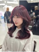 レイヤーカット/韓国ヘア/ブリーチなし/暖色カラー/ワインレッド