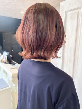 キャアリー(Caary) 福山人気ブリーチなしピンクベージュ韓国外ハネボブ切りっぱなし