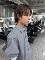 メンズハイライトニュアンスパーマセンターパートショート