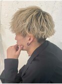 スペインカールスパイキーショートブルーブラックフェザーパーマ