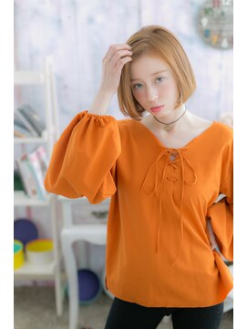 ミック ヘアアンドメイク アップ 駒込店(miq Hair&Make up) 華やぐオレンジブラウン★外国人風艶カラーナチュラルボブ