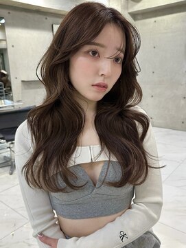 サイン 表参道(SIGN) 韓国ヘアレイヤーロンググレーベージュ前髪パーマ黒髪