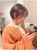 *滝田*ケアブリーチカシスピンク小顔ショートボブ丸みカット人気