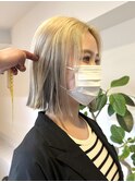 ハイトーン切りっぱなしショートボブミルクティーピンクベージュ