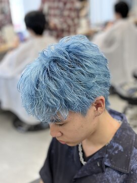 アイトーキョー 渋谷(AI TOKYO) アクアブルーショートメンズブリーチメンズハイトーン