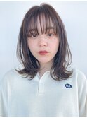 ミディアムレイヤー髪質改善20代30代小顔艶感ミディグレージュ