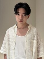 センターパートニュアンスパーマダウンパーマコンマヘア黒髪