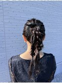 ヘアセット 大人かわいい編みおろしポニー スッキリ お呼ばれ
