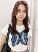 レイヤースタイル　アップバングかきあげヘア　韓国風シャギー◆
