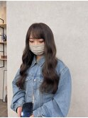 オリーブブラウンレイヤーカット_斜めバング_KO40
