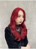 ○赤髪×顔まわりレイヤーカット○前髪なし